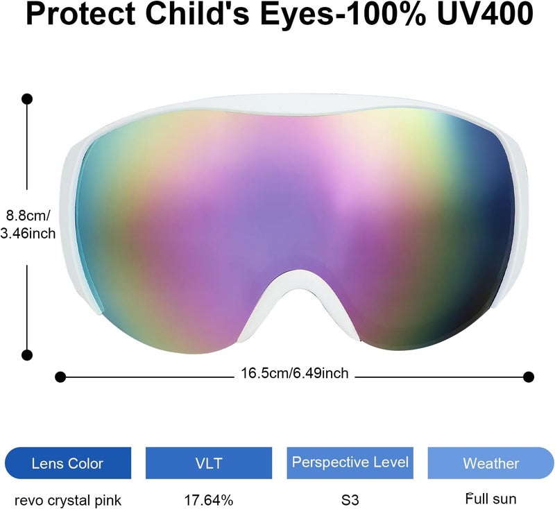 YooxArmor OTG Kids Ski Goggles Kids Snowboard Goggles for Boys Girls Toddler Youth Kid Snow Goggles Anti-Fog UV400 Protection - Image 3